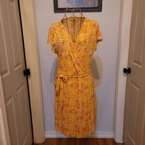 Nine West Yellow and Orange Floral Midi Dress